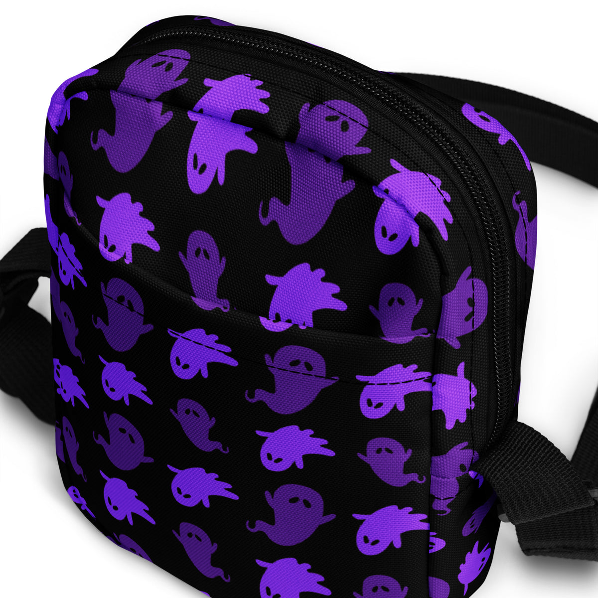Purple Ghost Halloween Crossbody Bag – Water Resistant Mini Purse With Adjustable Strap & Pockets