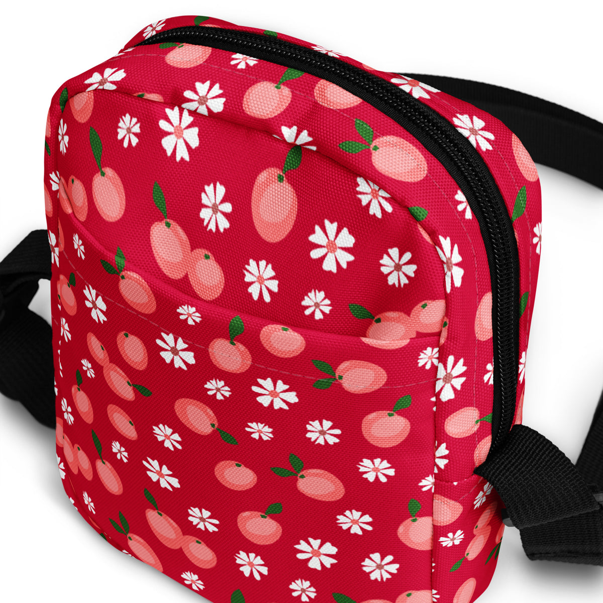 Girls Peach Floral Crossbody Bag – Water Resistant Mini Purse With Adjustable Strap & Pockets