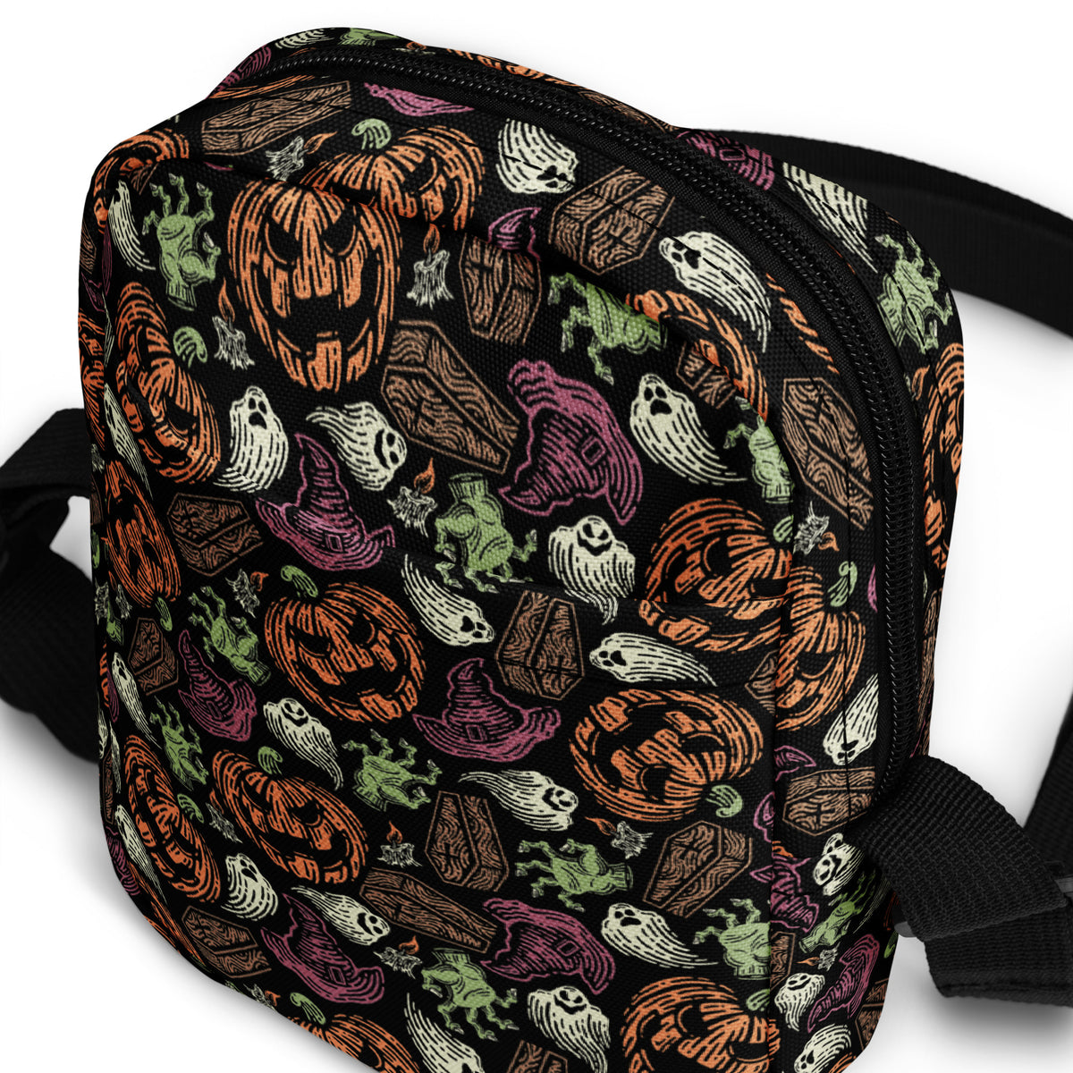 Vintage Pumpkin Ghost Halloween Crossbody Bag – Water Resistant Mini Purse With Adjustable Strap & Pockets