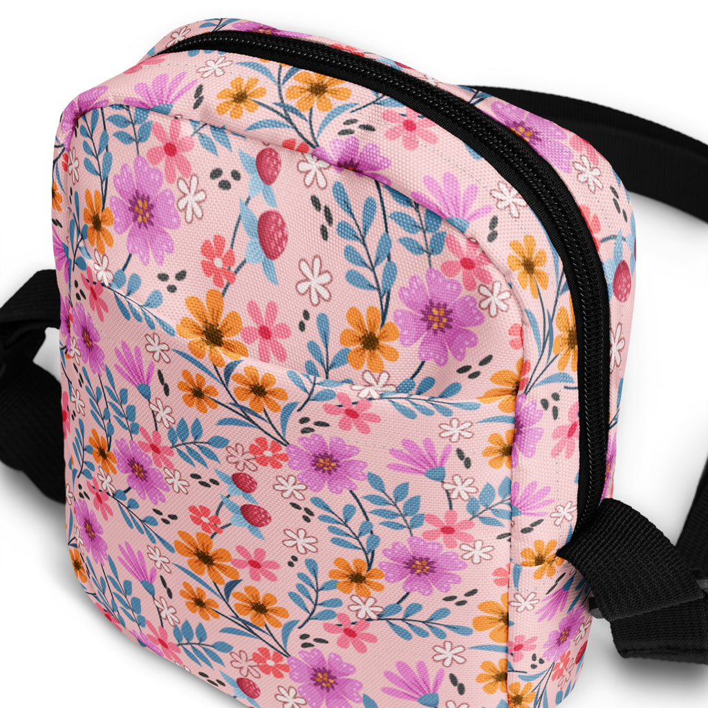 Pink Floral Crossbody Bag – Water Resistant Mini Purse With Adjustable Strap & Pockets