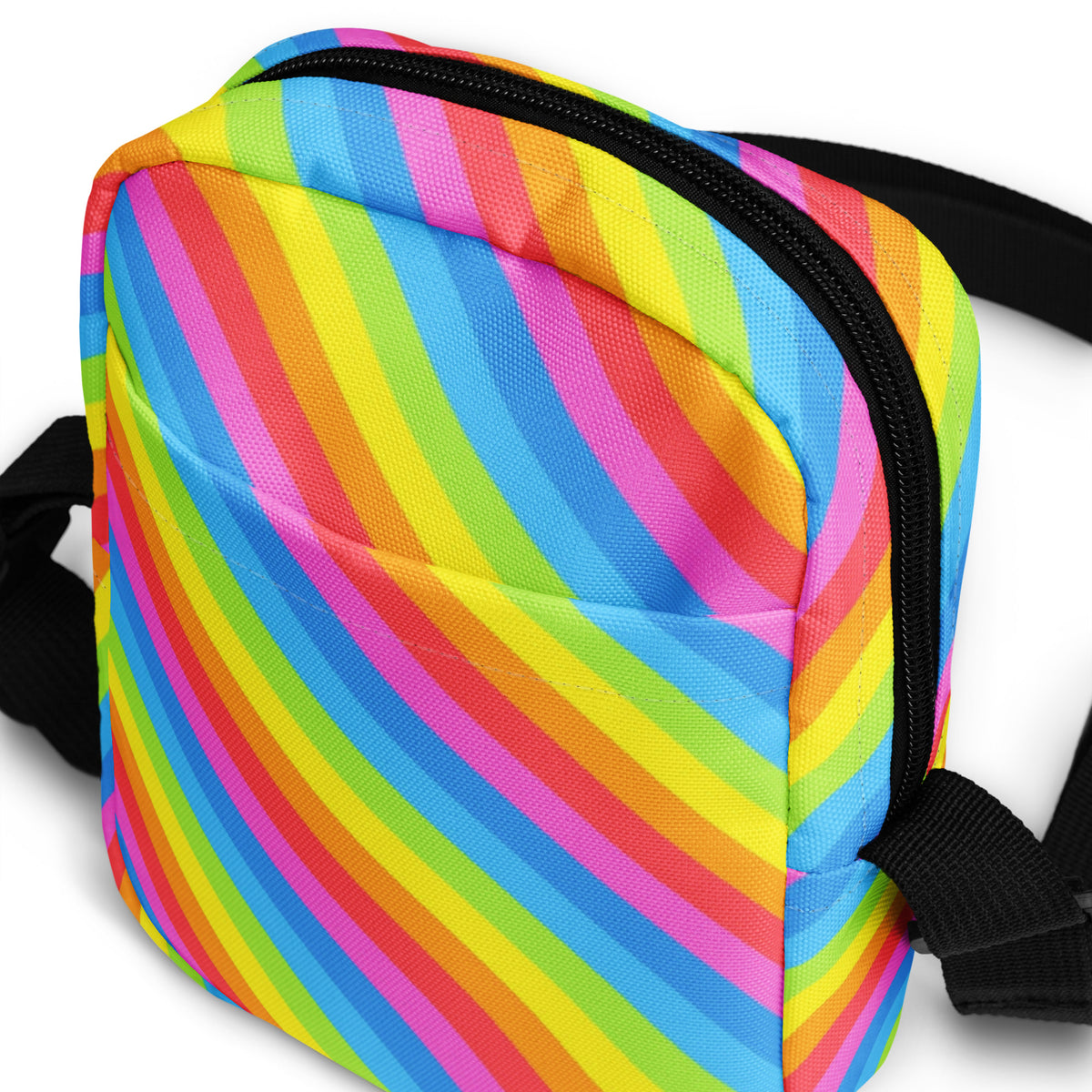 Rainbow Stripe Crossbody Bag – Water Resistant Mini Purse With Adjustable Strap & Pockets