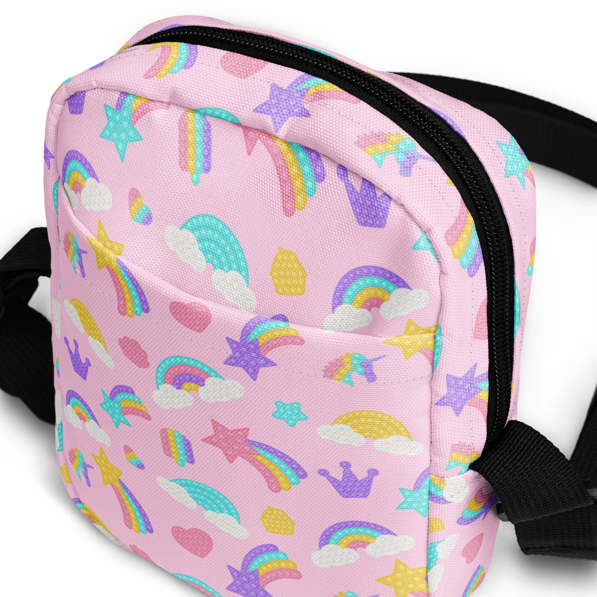 Girls Pink Rainbow Fidget Toy Crossbody Bag – Water Resistant Mini Purse With Adjustable Strap & Pockets