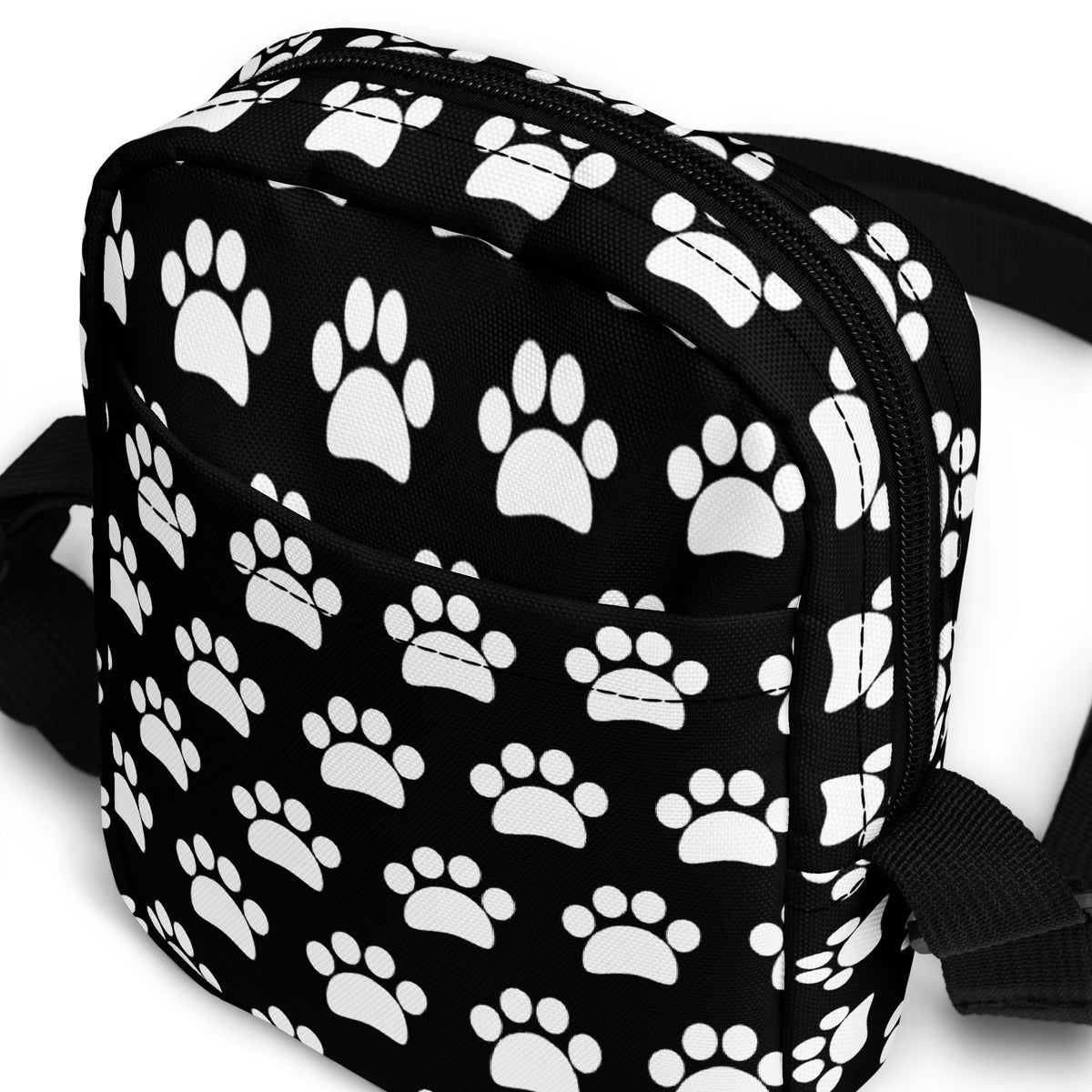 Black Paw Print Crossbody Bag – Water Resistant Mini Purse With Adjustable Strap & Pockets