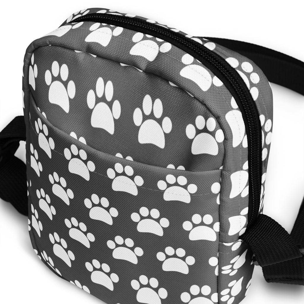 Gray Paw Print Crossbody Bag – Water Resistant Mini Purse With Adjustable Strap & Pockets