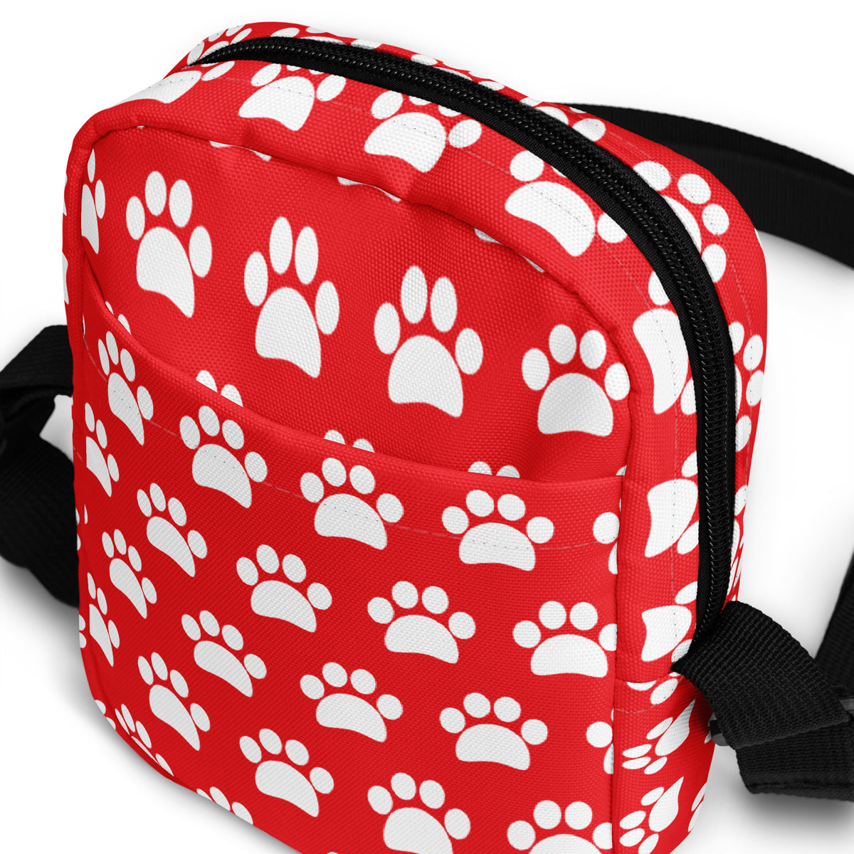 Red Paw Print Crossbody Bag – Water Resistant Mini Purse With Adjustable Strap & Pockets