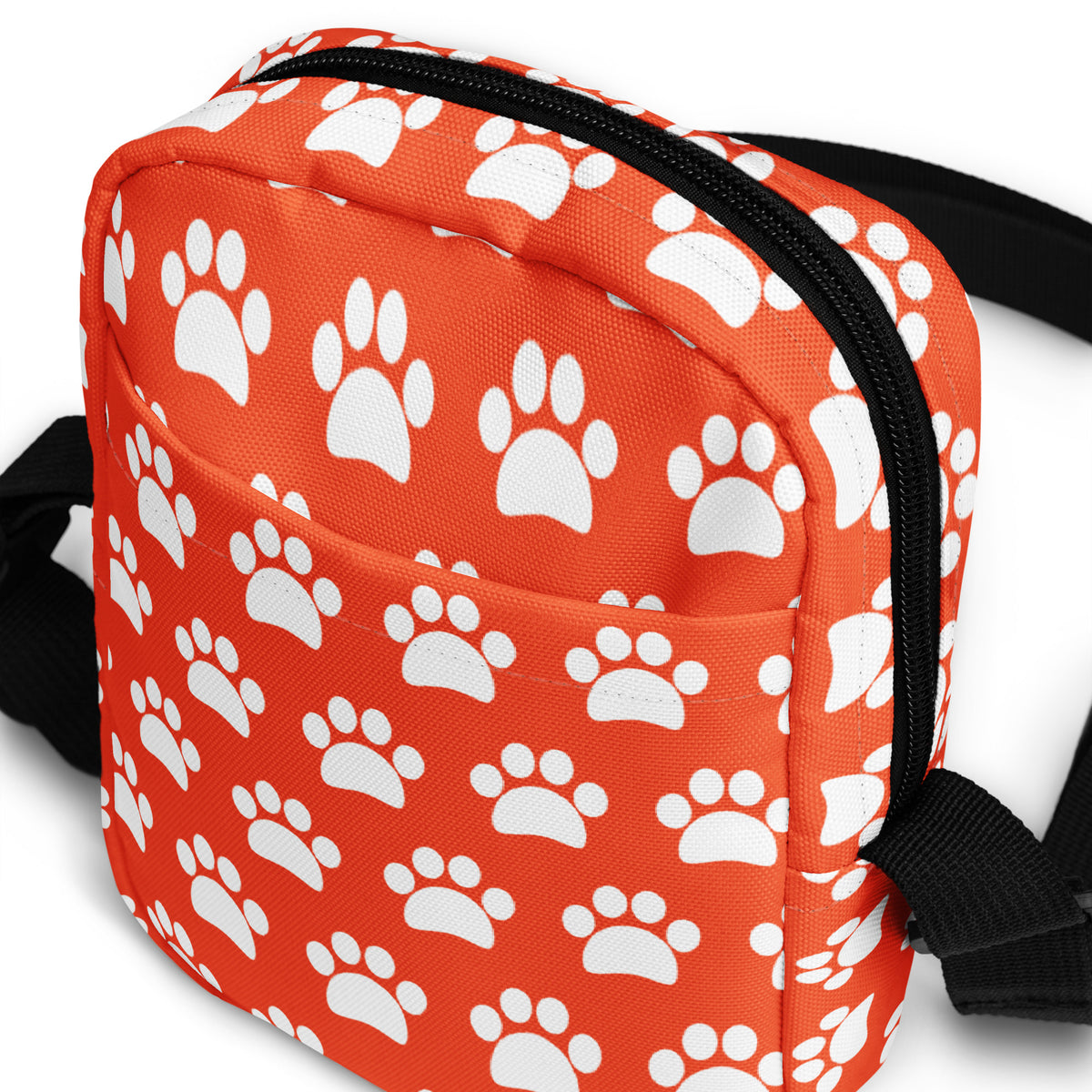 Girls Bright Orange Paw Print Crossbody Bag – Water Resistant Mini Purse With Adjustable Strap & Pockets