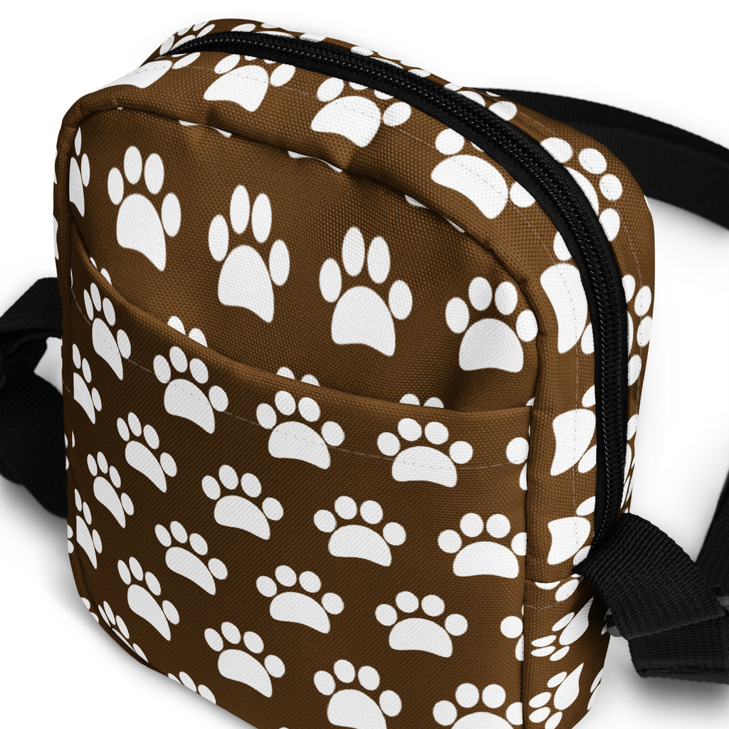 Brown Paw Print Crossbody Bag – Water Resistant Mini Purse With Adjustable Strap & Pockets