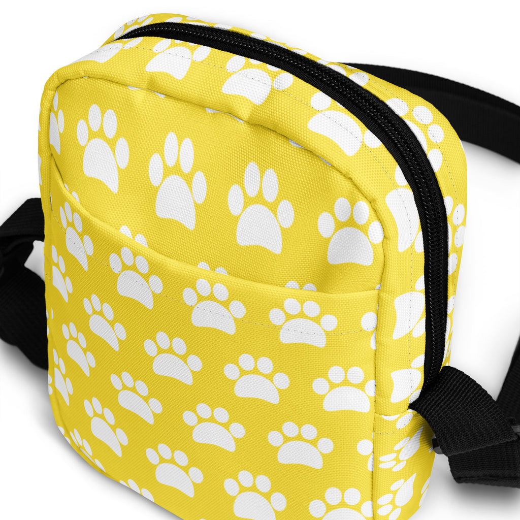Yellow Paw Print Crossbody Bag – Water Resistant Mini Purse With Adjustable Strap & Pockets