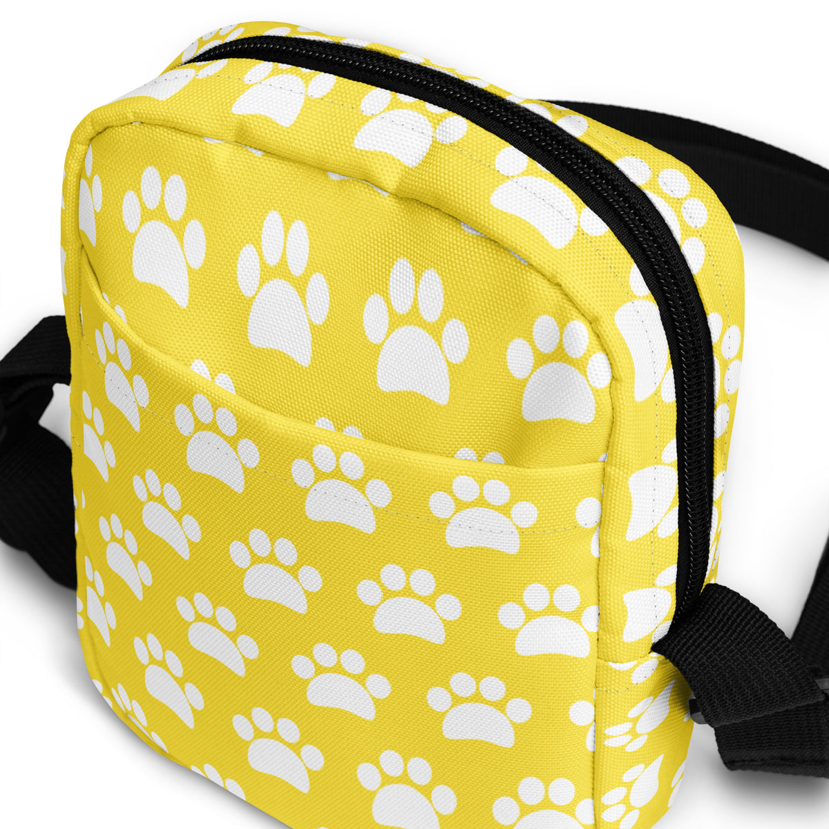Yellow Paw Print Crossbody Bag – Water Resistant Mini Purse With Adjustable Strap & Pockets