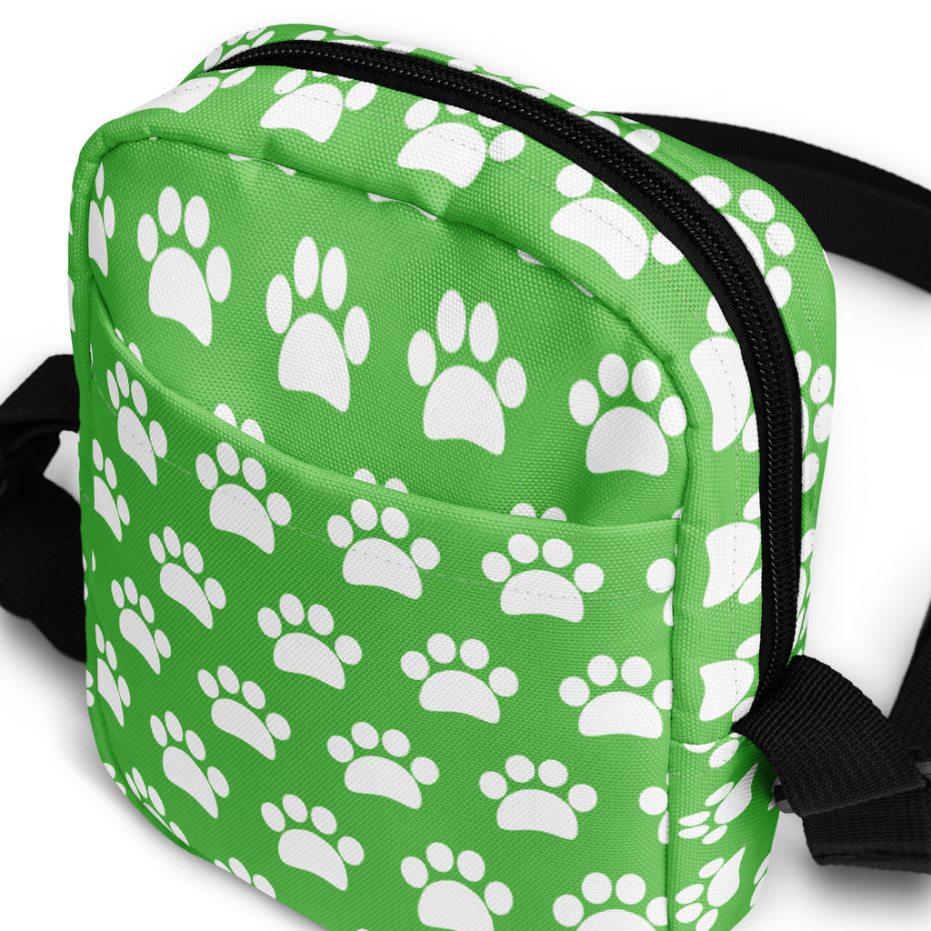 Green Paw Print Crossbody Bag – Water Resistant Mini Purse With Adjustable Strap & Pockets