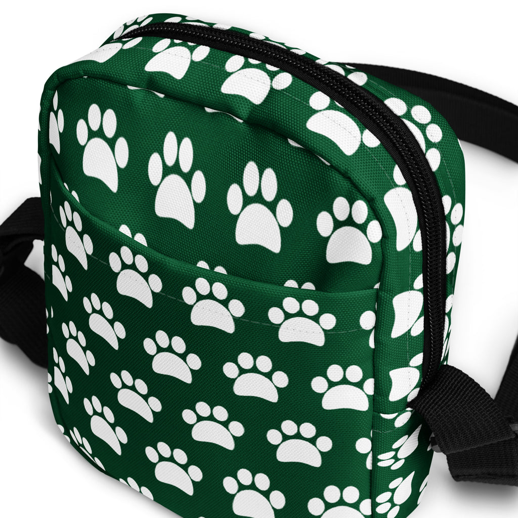 Forest Green Paw Print Crossbody Bag – Water Resistant Mini Purse With Adjustable Strap & Pockets