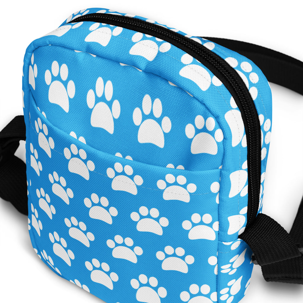 Sky Blue Paw Print Crossbody Bag – Water Resistant Mini Purse With Adjustable Strap & Pockets