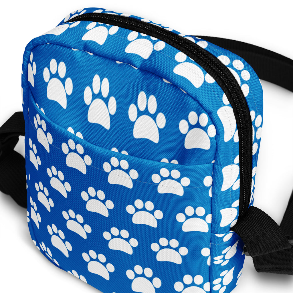 Royal Blue Paw Print Crossbody Bag – Water Resistant Mini Purse With Adjustable Strap & Pockets