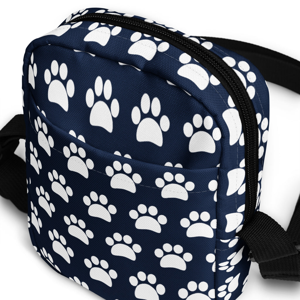 Navy Blue Paw Print Crossbody Bag – Water Resistant Mini Purse With Adjustable Strap & Pockets