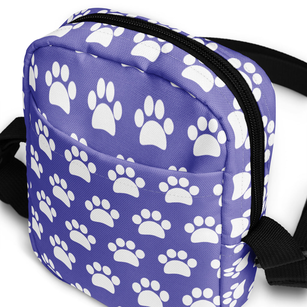 Purple Paw Print Crossbody Bag – Water Resistant Mini Purse With Adjustable Strap & Pockets