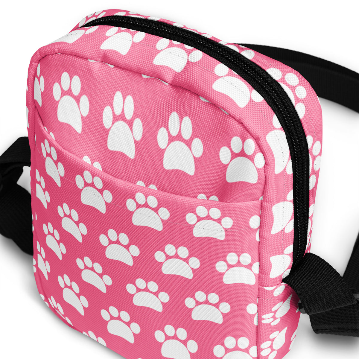 Pink Paw Print Crossbody Bag – Water Resistant Mini Purse With Adjustable Strap & Pockets