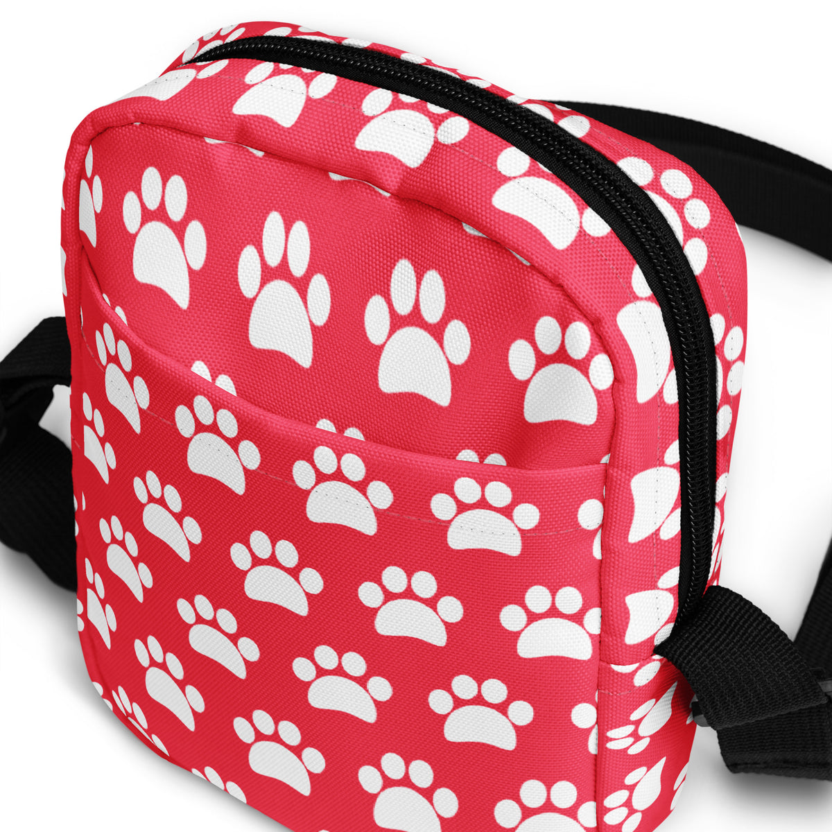 Bright Pink Paw Print Crossbody Bag – Water Resistant Mini Purse With Adjustable Strap & Pockets