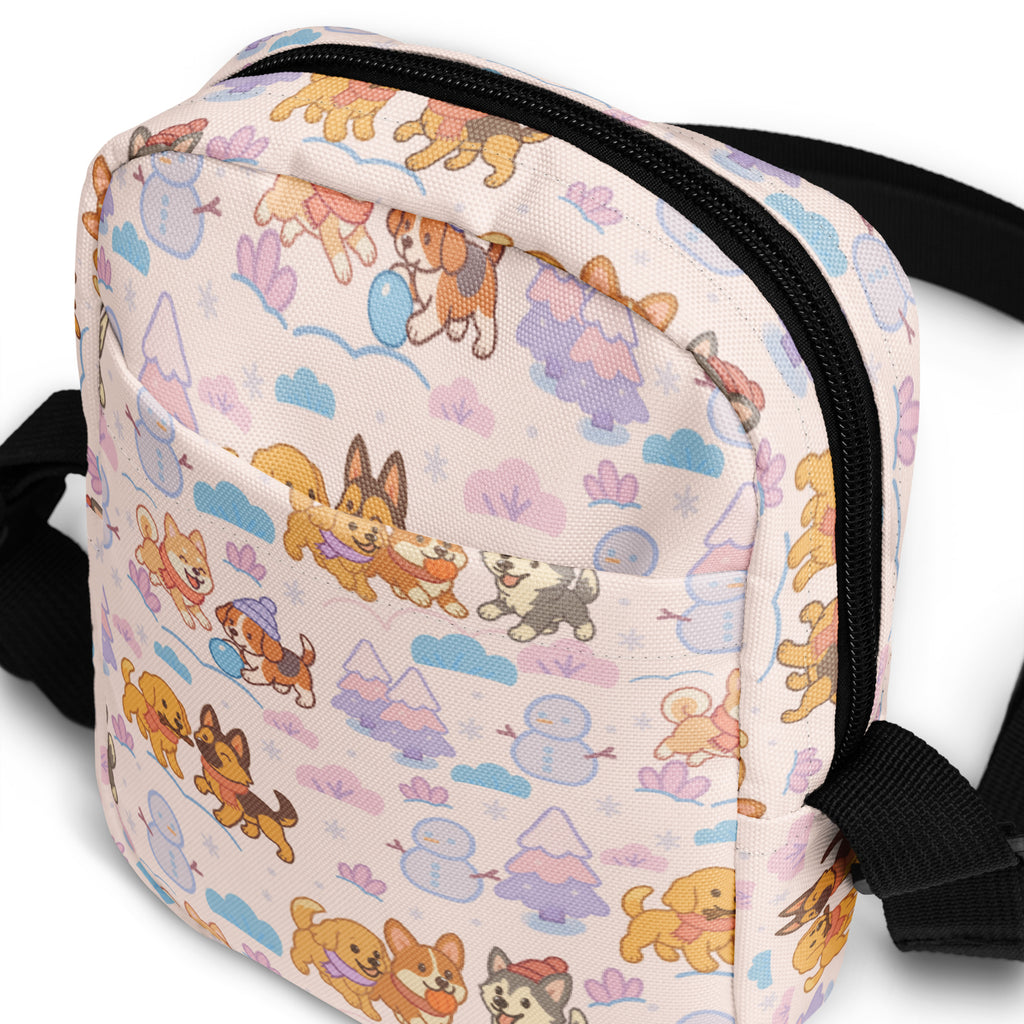 Winter Dogs Crossbody Bag – Water Resistant Mini Purse With Adjustable Strap & Pockets