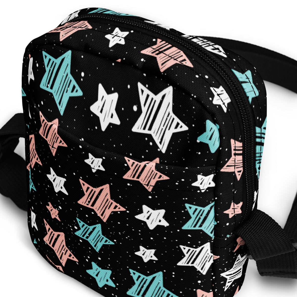 Colorful Doodle Star Crossbody Bag – Water Resistant Mini Purse With Adjustable Strap & Pockets