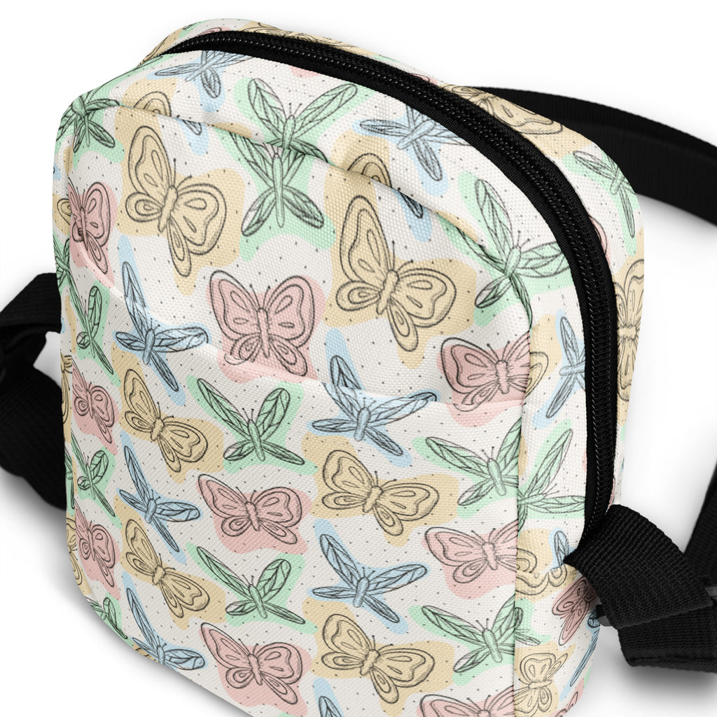 Pastel Butterfly & Dragonfly Crossbody Bag – Water Resistant Mini Purse With Adjustable Strap & Pockets