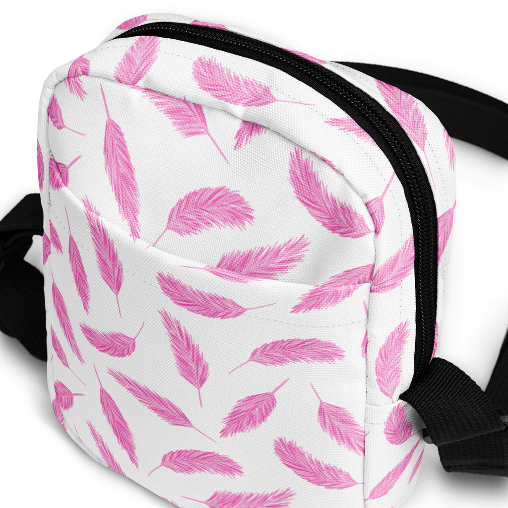 Pink Flamingo Feathers Crossbody Bag – Water Resistant Mini Purse With Adjustable Strap & Pockets