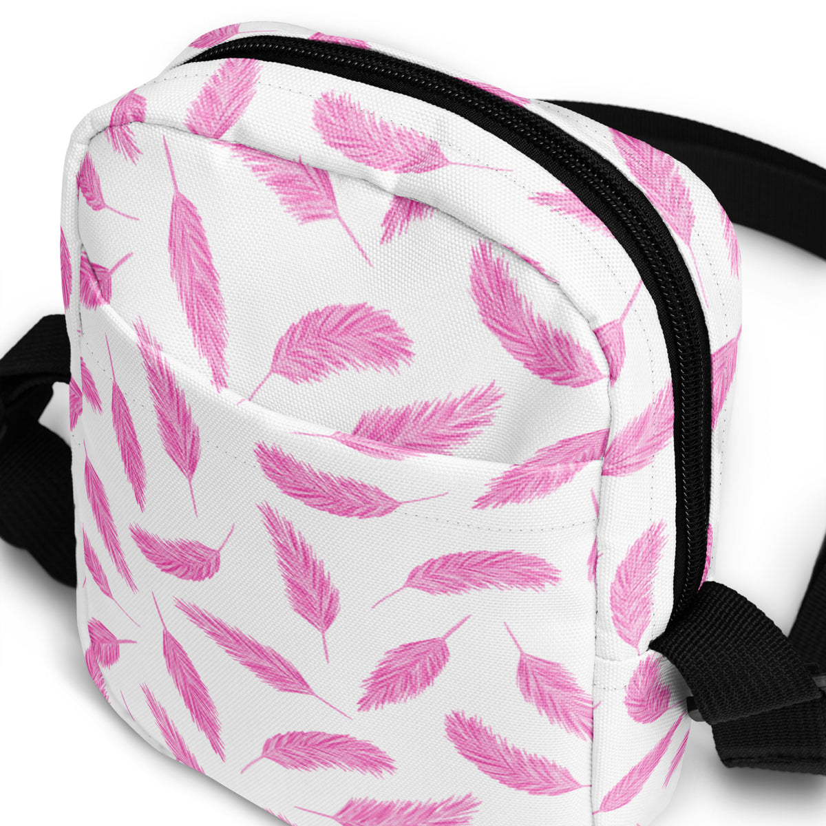 Pink Flamingo Feathers Crossbody Bag – Water Resistant Mini Purse With Adjustable Strap & Pockets