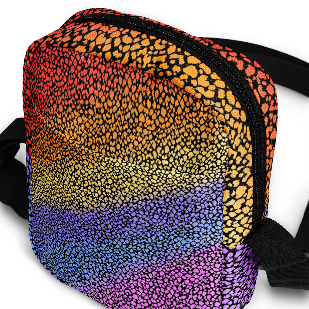 Rainbow Leopard Print Crossbody Bag – Water Resistant Mini Purse With Adjustable Strap & Pockets