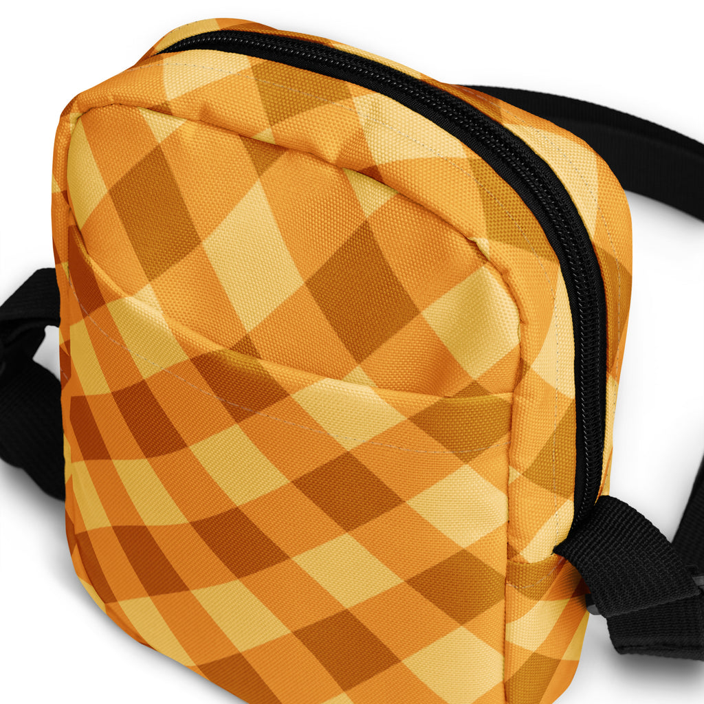 Orange Plaid Crossbody Bag – Water Resistant Mini Purse With Adjustable Strap & Pockets
