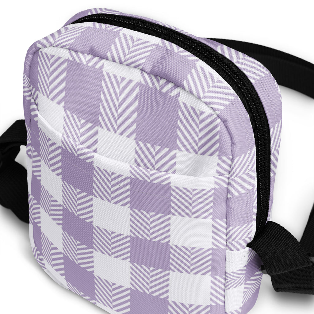 Girls Lavender Gingham Crossbody Bag – Water Resistant Mini Purse With Adjustable Strap & Pockets