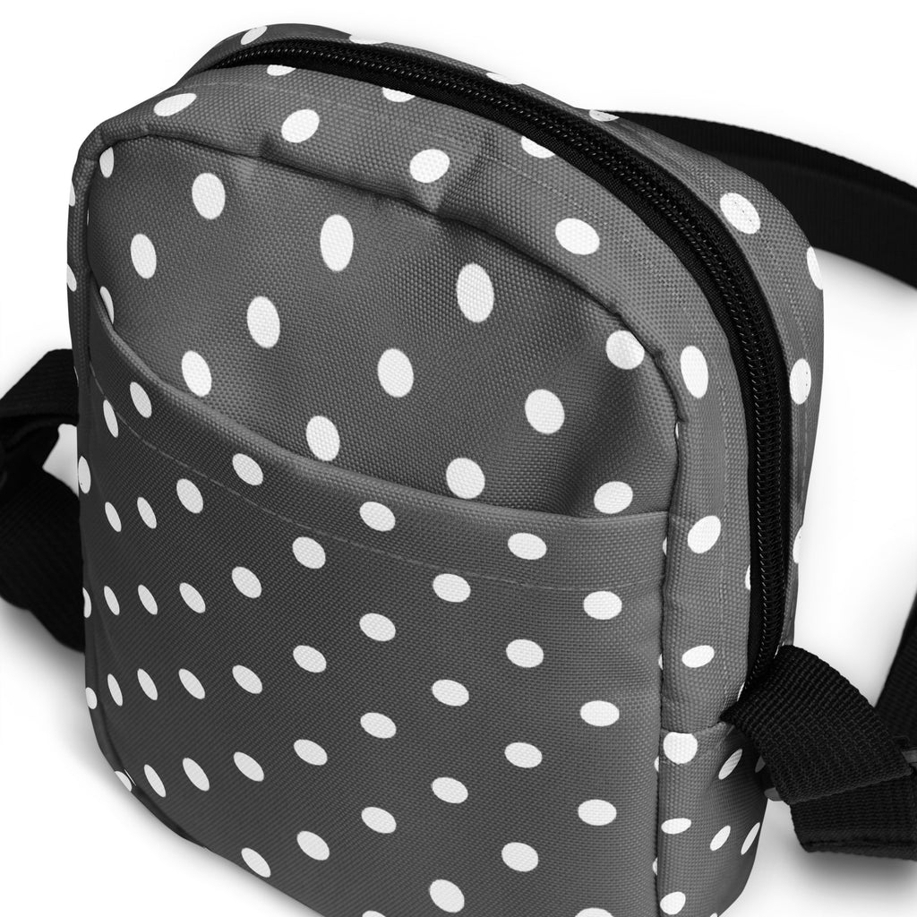 Gray Polka Dot Crossbody Bag – Water Resistant Mini Purse With Adjustable Strap & Pockets
