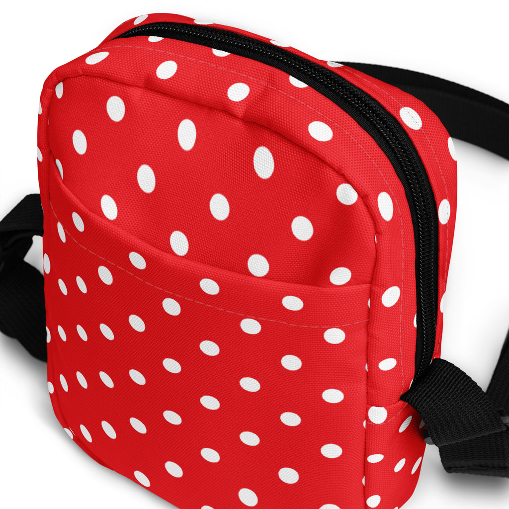 Red Polka Dot Crossbody Bag – Water Resistant Mini Purse With Adjustable Strap & Pockets