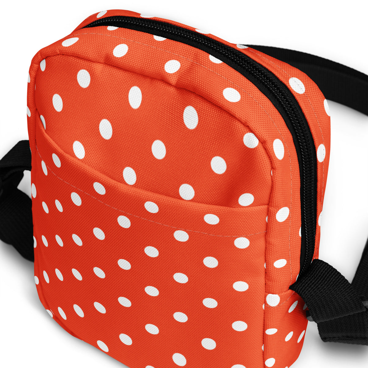 Bright Orange Polka Dot Crossbody Bag – Water Resistant Mini Purse With Adjustable Strap & Pockets