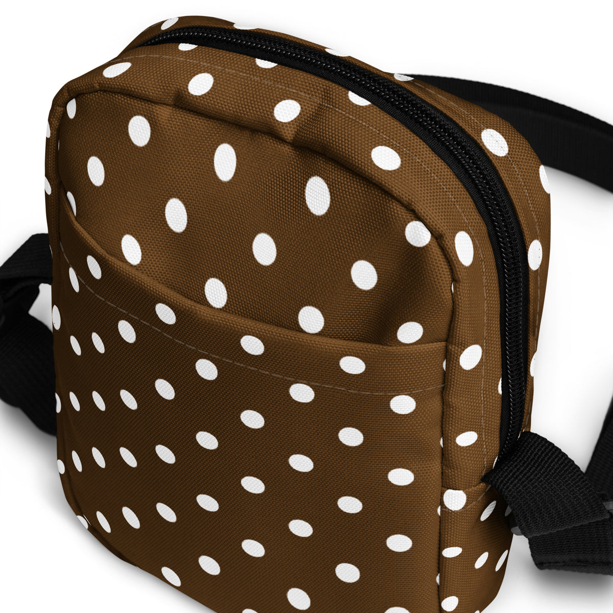 Brown Polka Dot Crossbody Bag – Water Resistant Mini Purse With Adjustable Strap & Pockets