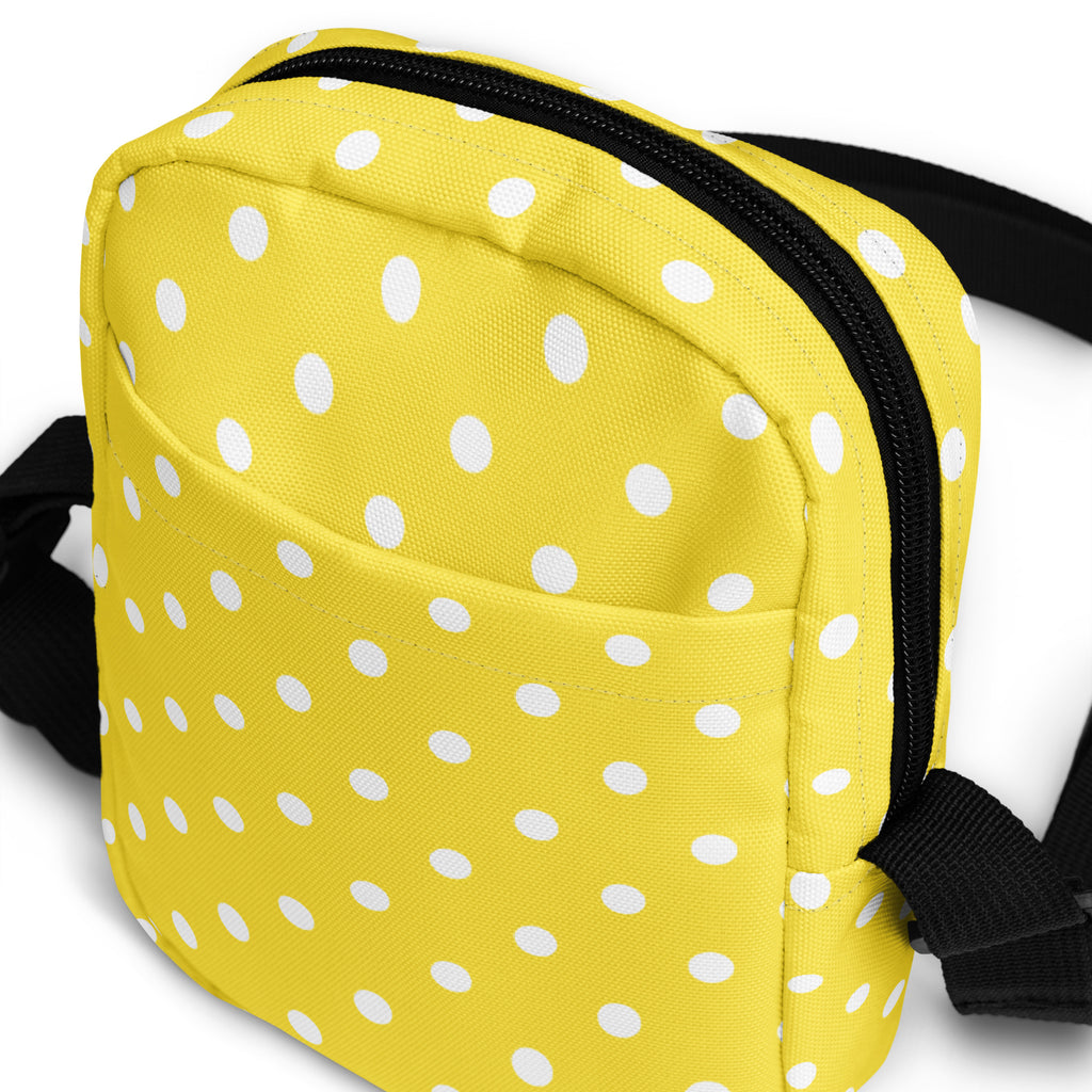 Yellow Polka Dot Crossbody Bag – Water Resistant Mini Purse With Adjustable Strap & Pockets
