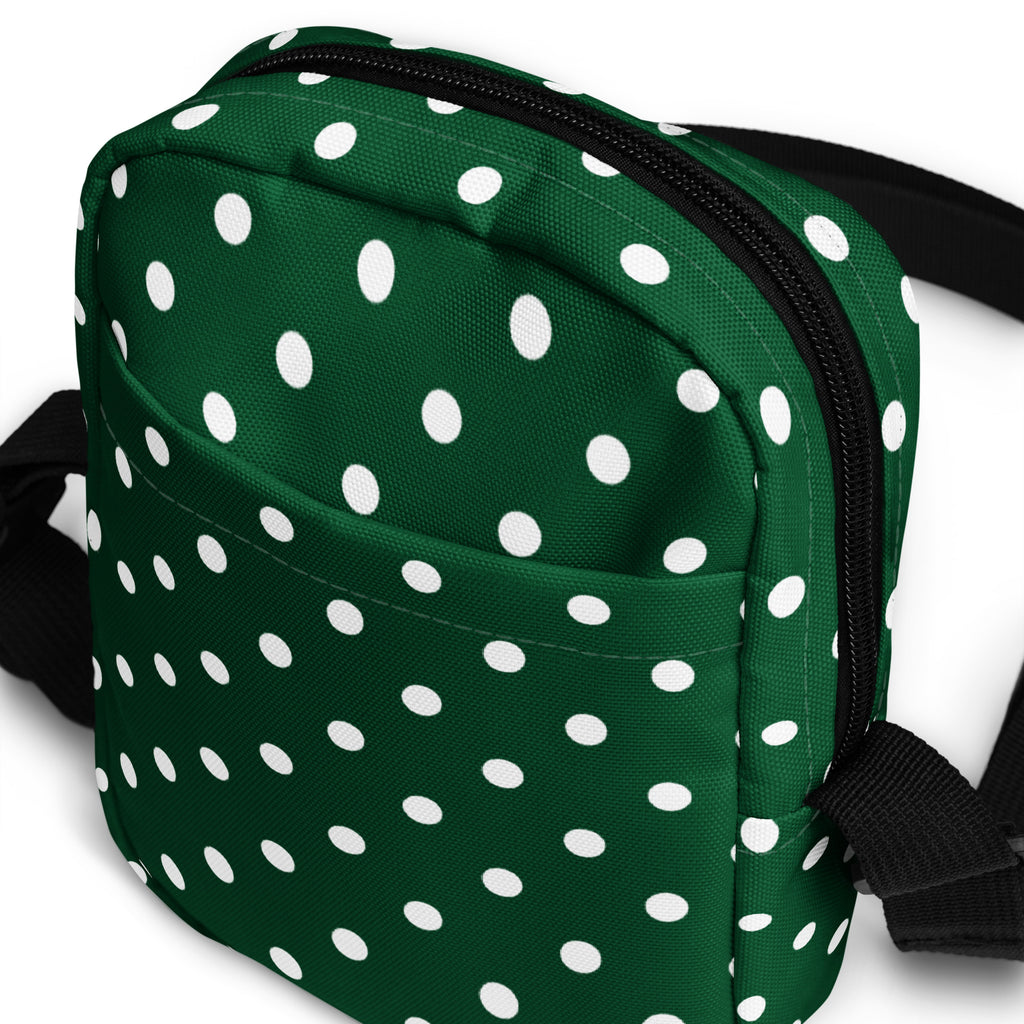 Forest Green Polka Dot Crossbody Bag – Water Resistant Mini Purse With Adjustable Strap & Pockets