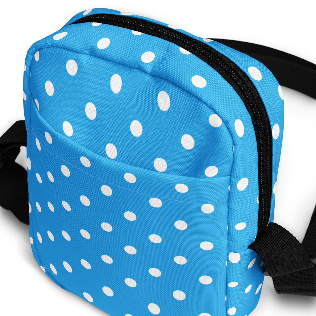 Girls Sky Blue Polka Dot Crossbody Bag – Water Resistant Mini Purse With Adjustable Strap & Pockets