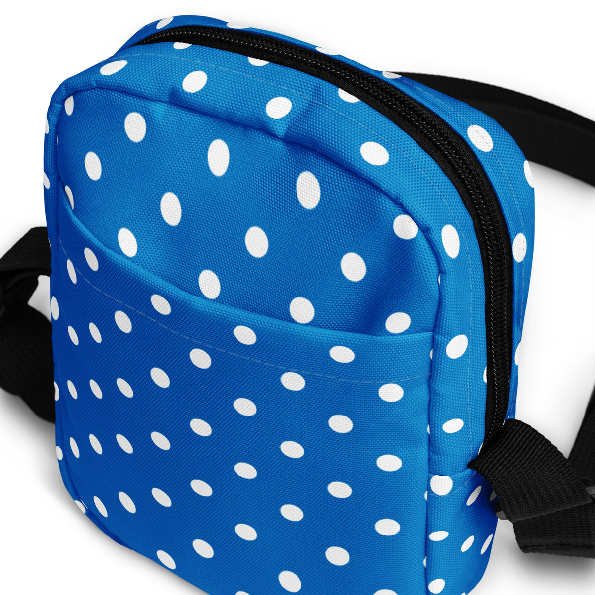 Royal Blue Polka Dot Crossbody Bag – Water Resistant Mini Purse With Adjustable Strap & Pockets