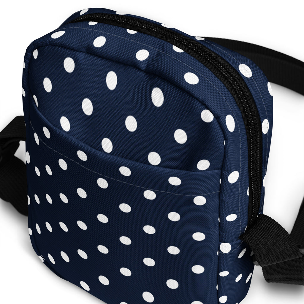 Navy Blue Polka Dot Crossbody Bag – Water Resistant Mini Purse With Adjustable Strap & Pockets