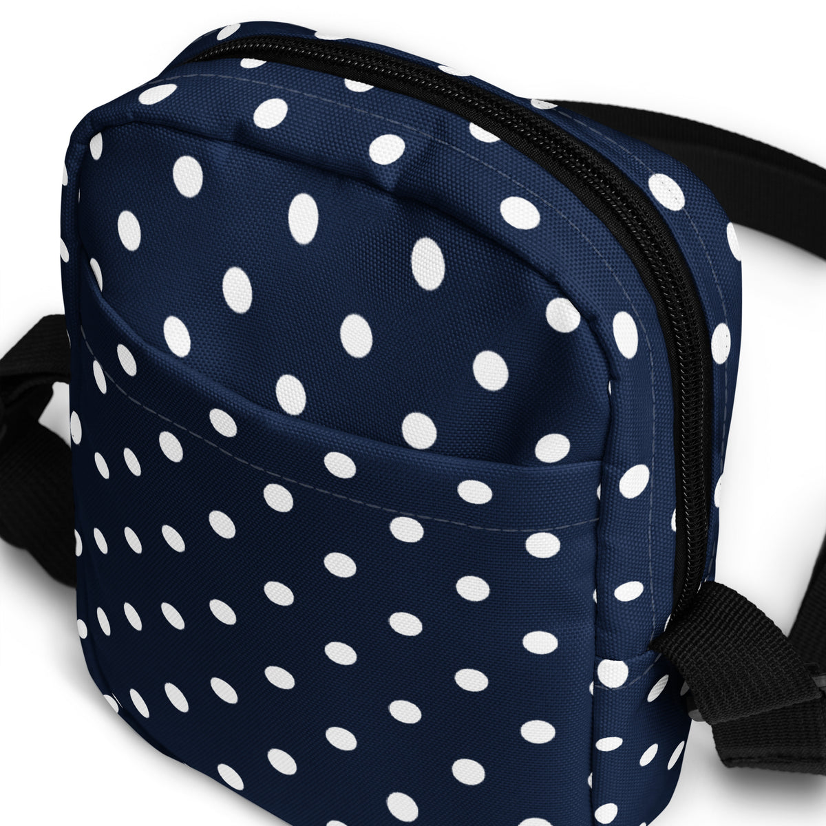 Navy Blue Polka Dot Crossbody Bag – Water Resistant Mini Purse With Adjustable Strap & Pockets