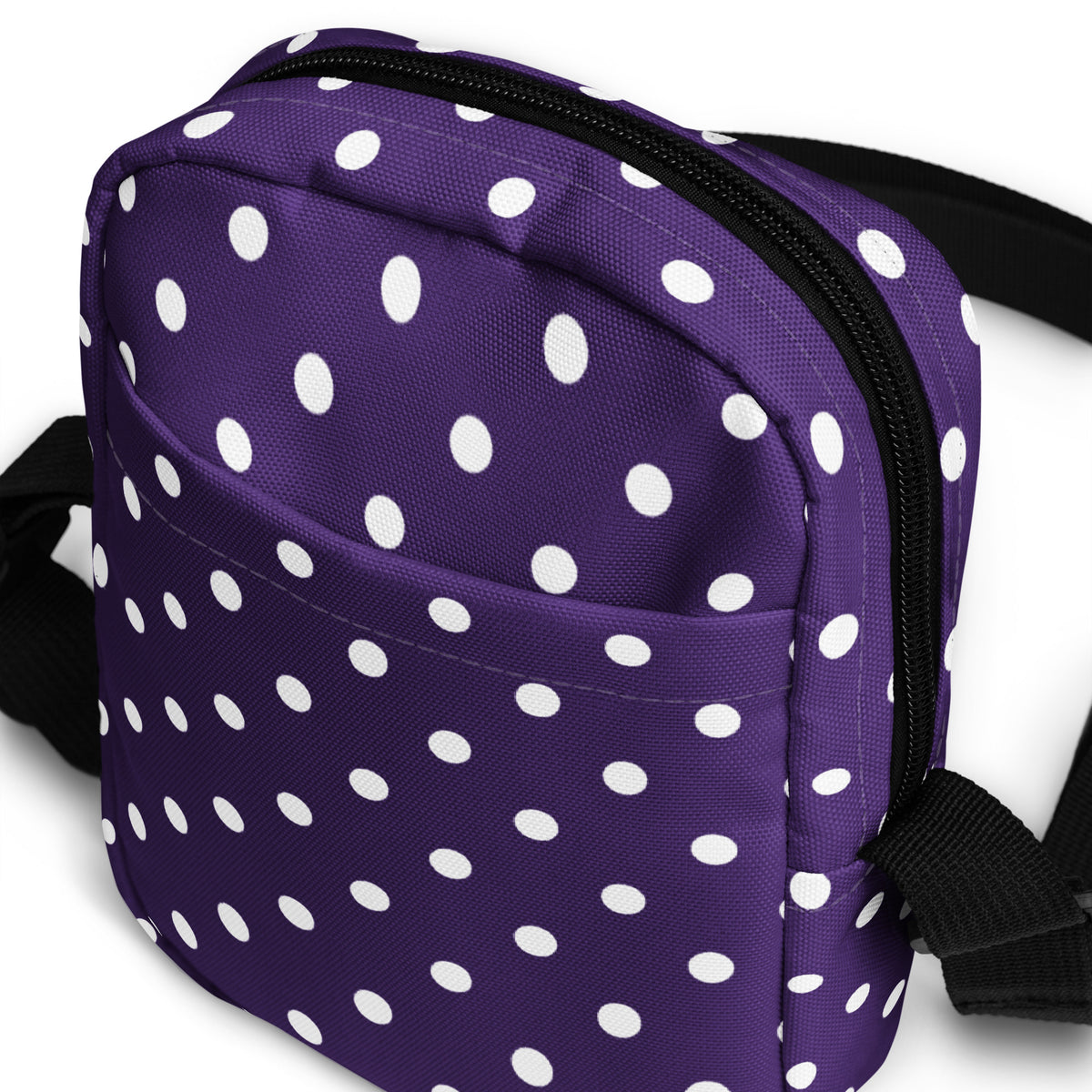 Dark Purple Polka Dot Crossbody Bag – Water Resistant Mini Purse With Adjustable Strap & Pockets