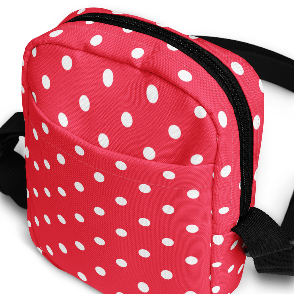 Bright Pink Polka Dot Crossbody Bag – Water Resistant Mini Purse With Adjustable Strap & Pockets