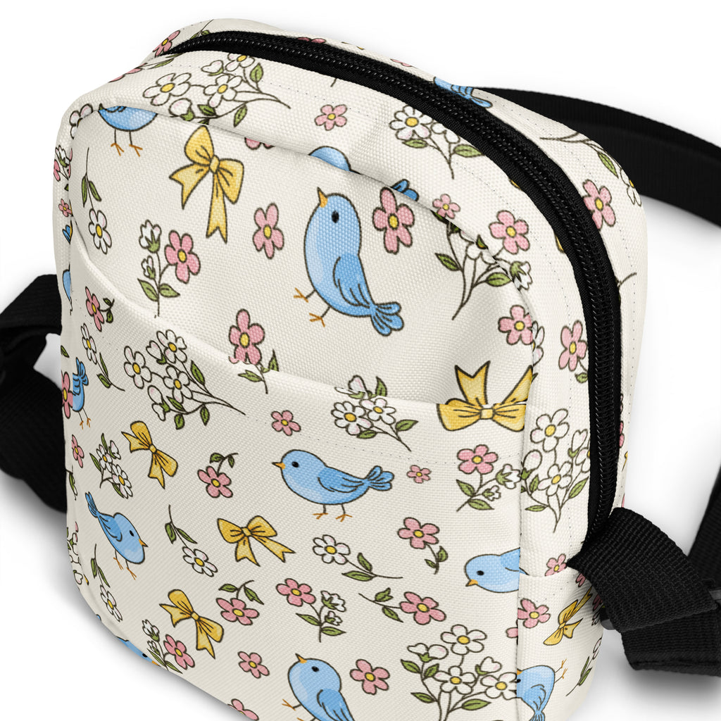 Floral Blue Bird Crossbody Bag – Water Resistant Mini Purse With Adjustable Strap & Pockets