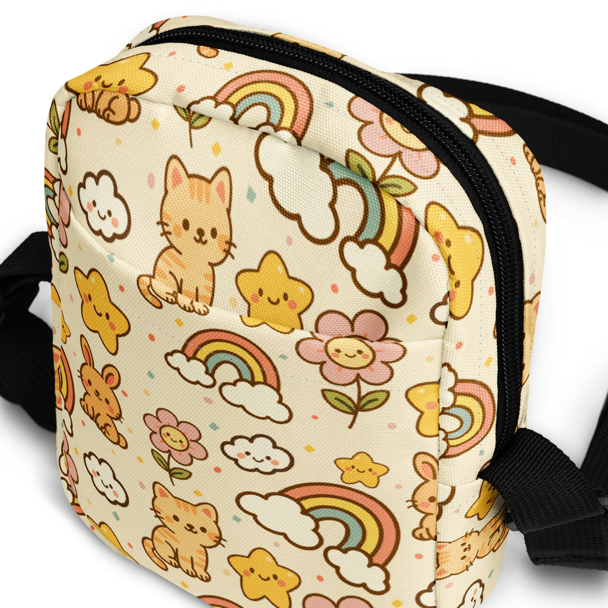 Girls Cute Cat Rainbow Crossbody Bag – Water Resistant Mini Purse With Adjustable Strap & Pockets
