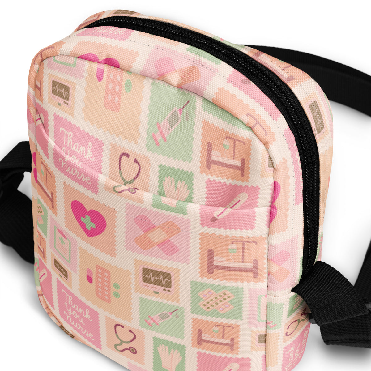Pink Nurse Icon Crossbody Bag – Water Resistant Mini Purse With Adjustable Strap & Pockets