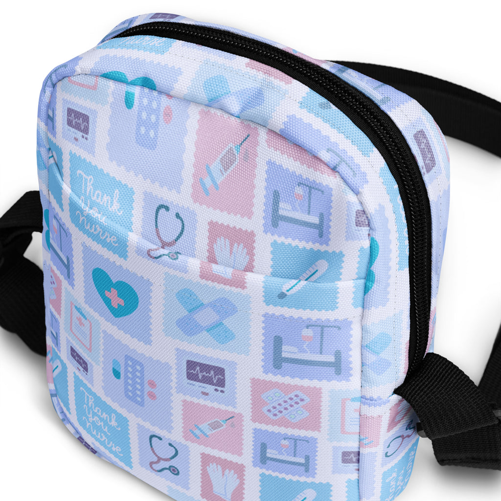 Blue Nurse Icon Crossbody Bag – Water Resistant Mini Purse With Adjustable Strap & Pockets