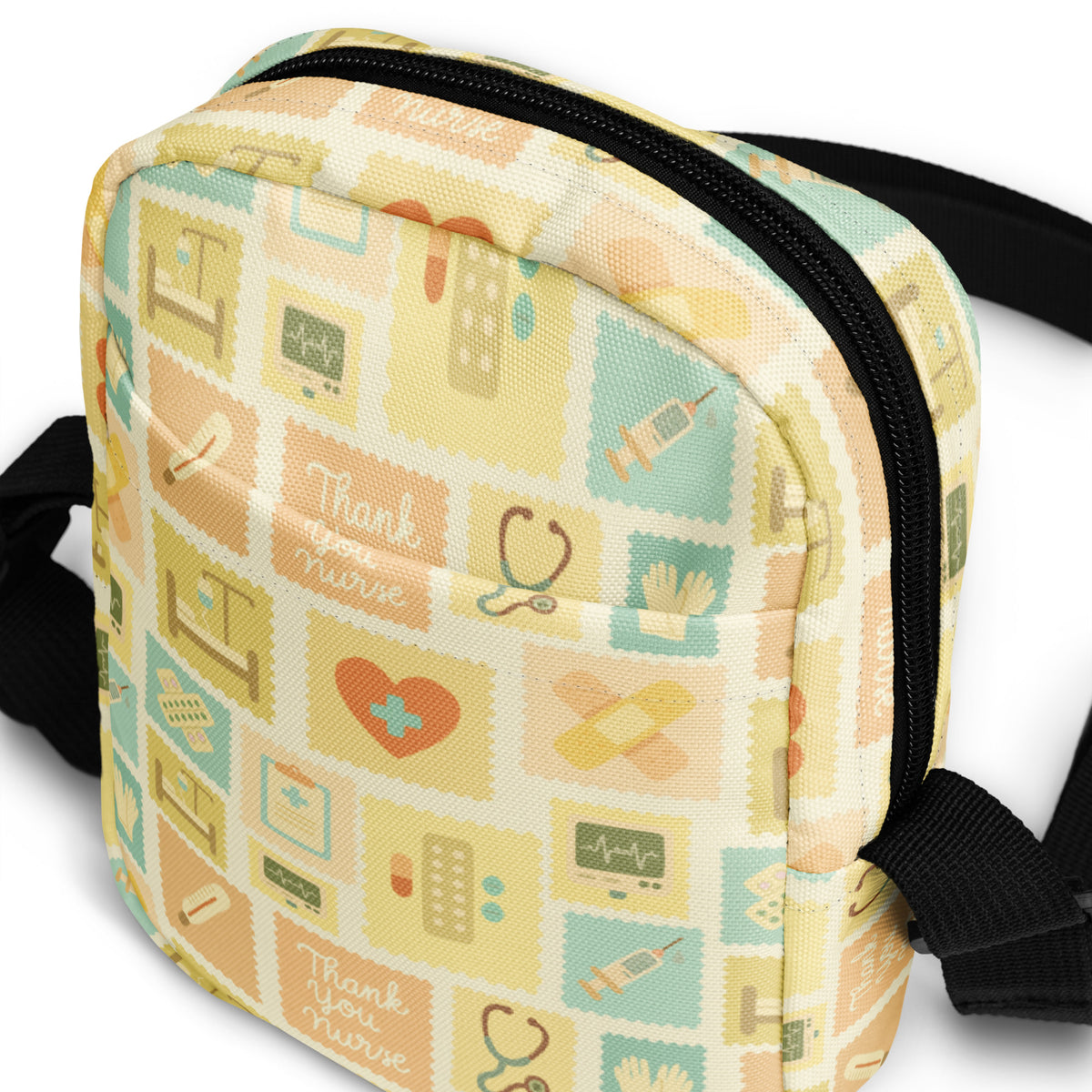Yellow Nurse Icon Crossbody Bag – Water Resistant Mini Purse With Adjustable Strap & Pockets
