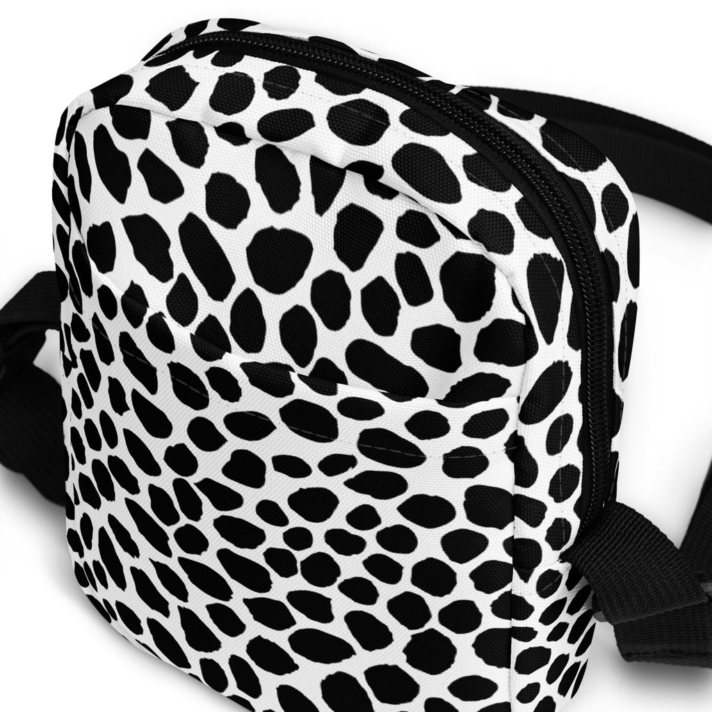 Black & White Cow Print Crossbody Bag – Water Resistant Mini Purse With Adjustable Strap & Pockets