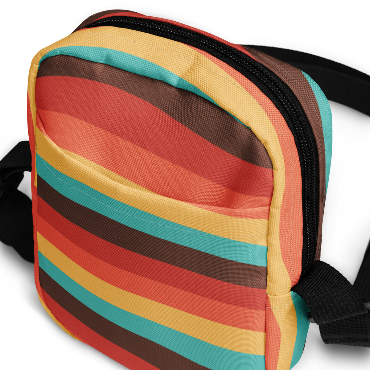 Retro Rainbow Stripe Crossbody Bag – Water Resistant Mini Purse With Adjustable Strap & Pockets