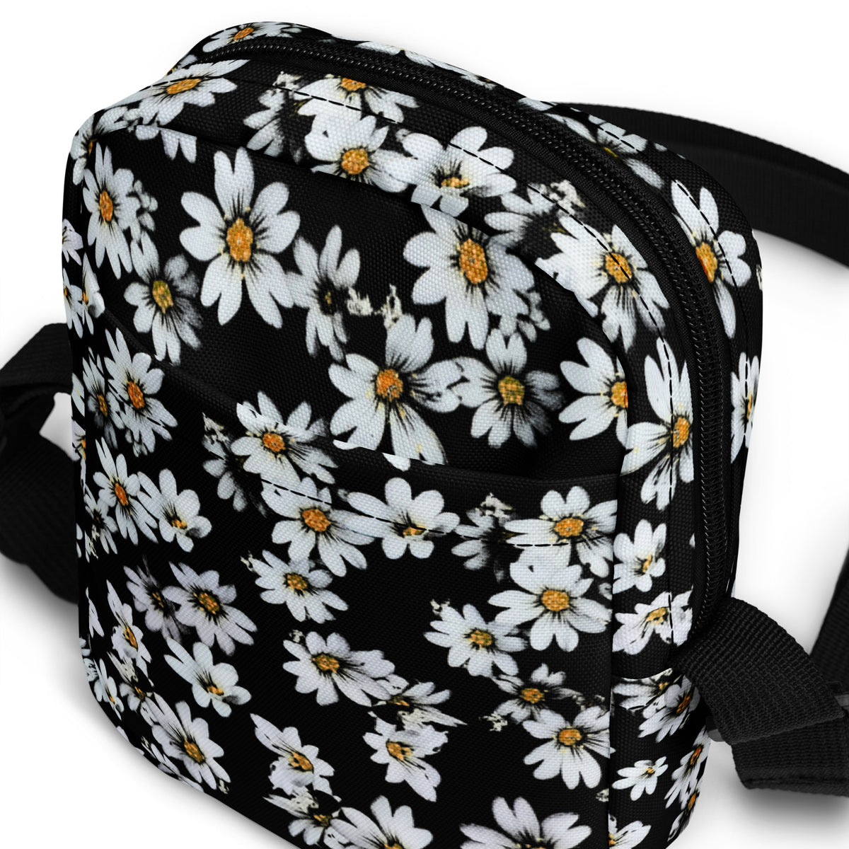 Girls Black Daisy Crossbody Bag – Water Resistant Mini Purse With Adjustable Strap & Pockets