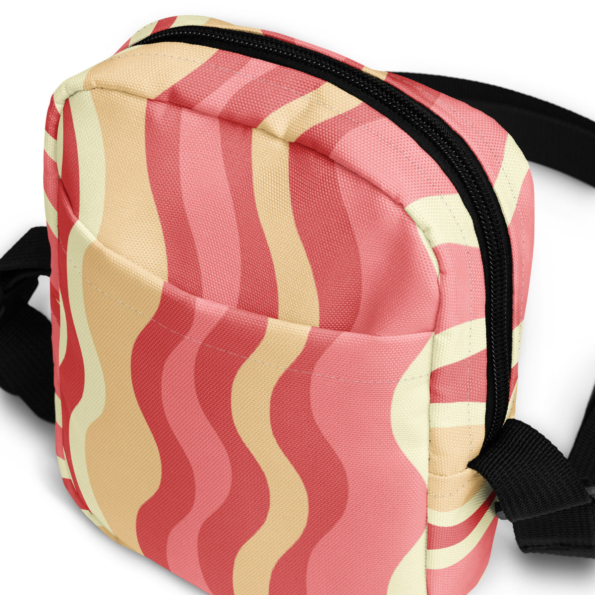 Pink Wavy Stripe Crossbody Bag – Water Resistant Mini Purse With Adjustable Strap & Pockets
